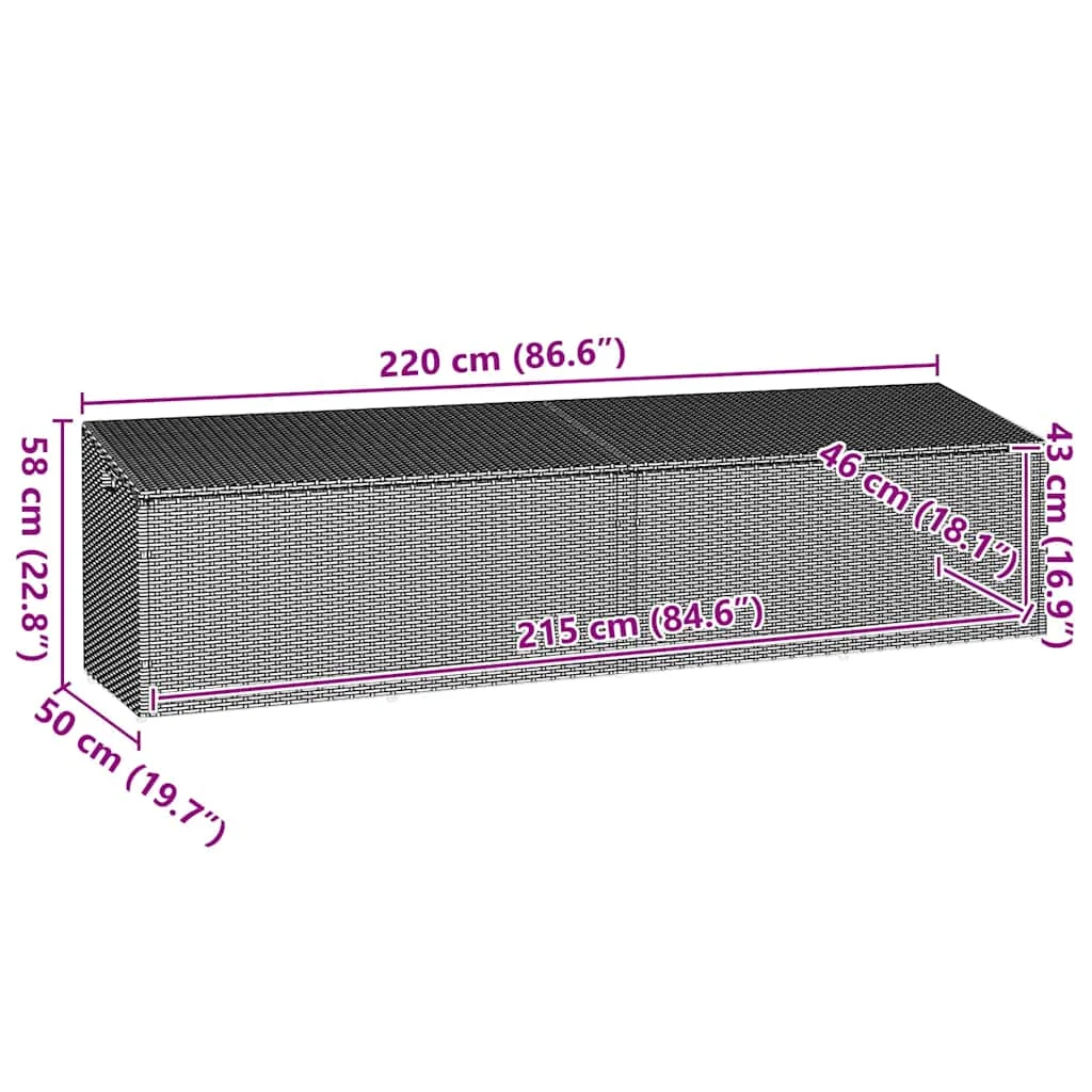 Barna polyrattan kerti tárolóláda 220x50x58 cm