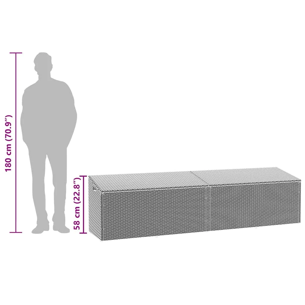 Barna polyrattan kerti tárolóláda 220x50x58 cm