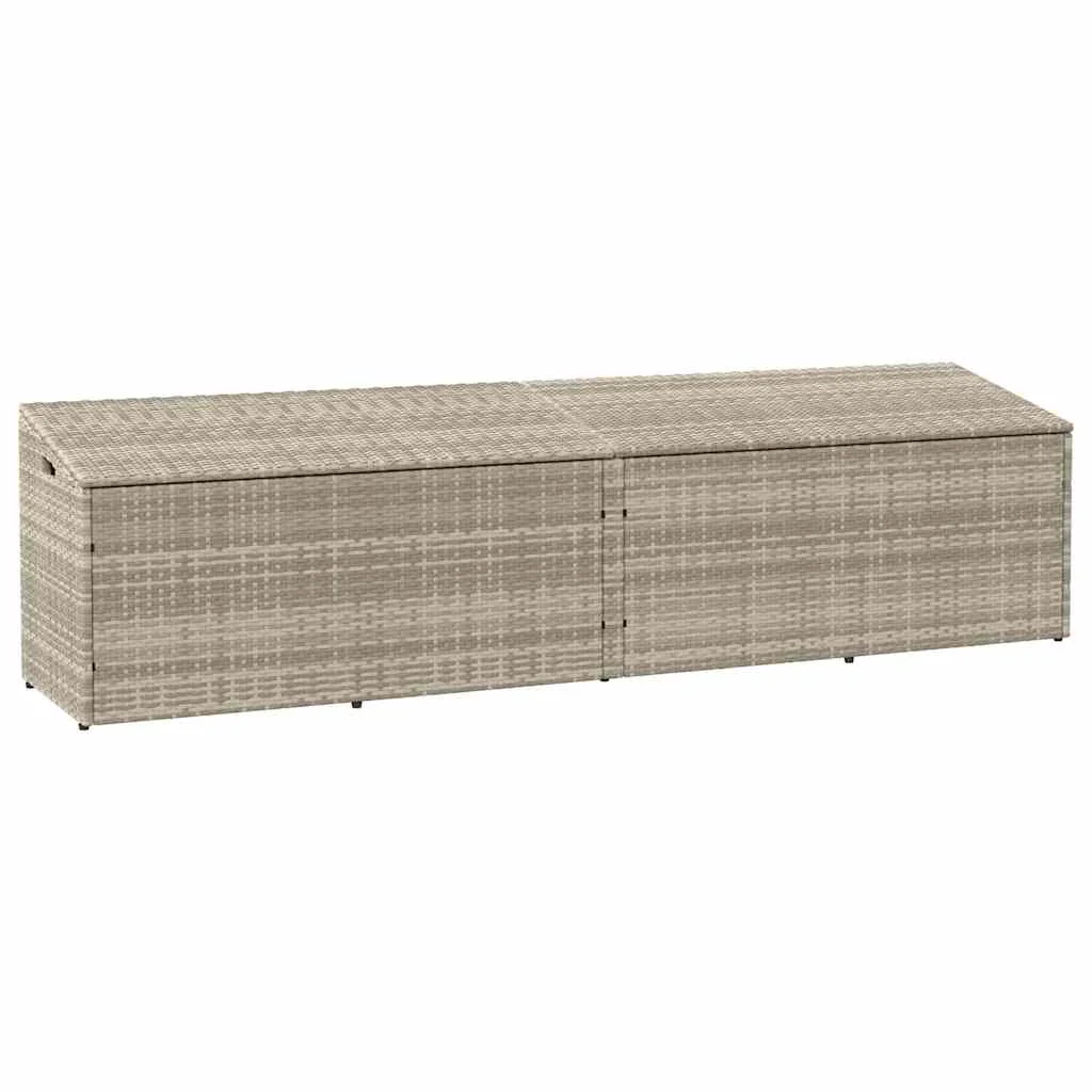 Világosszürke polyrattan kerti tárolóláda 220x50x58 cm