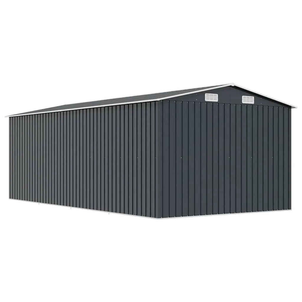 Antracitszürke fém kerti fészer 257 x 489 x 181 cm