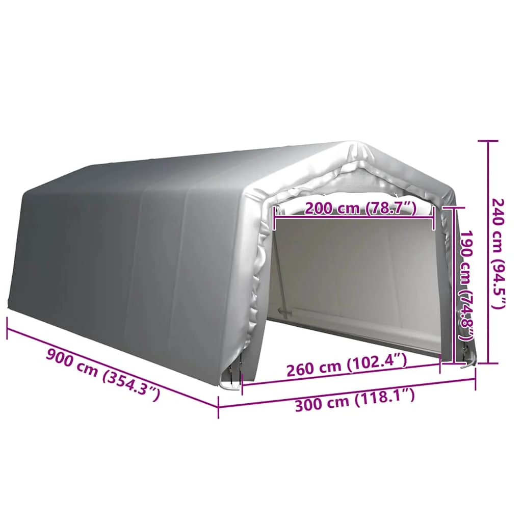 Szürke acél tárolósátor 300 x 900 cm 