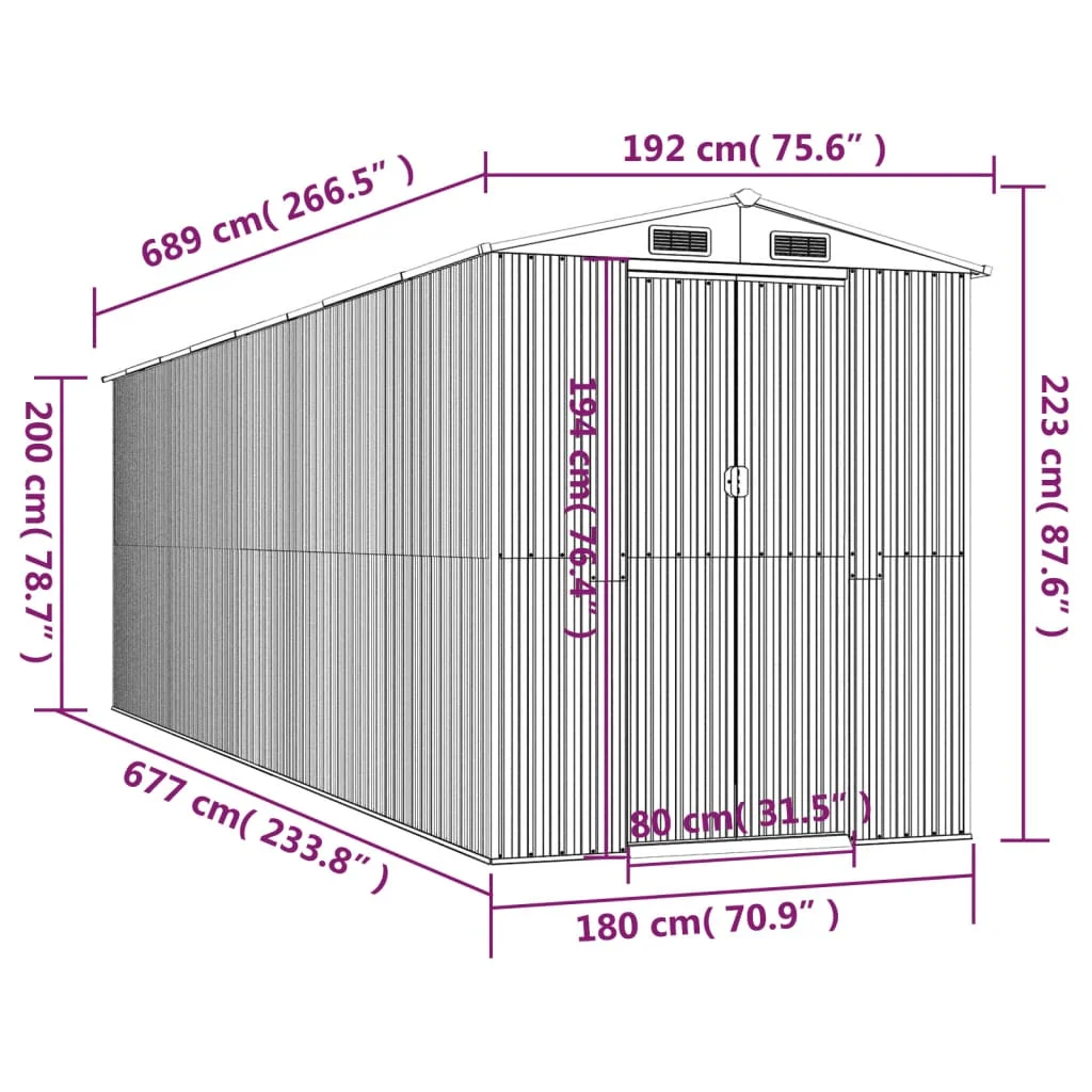Zöld horganyzott acél kerti fészer 192x689x223 cm