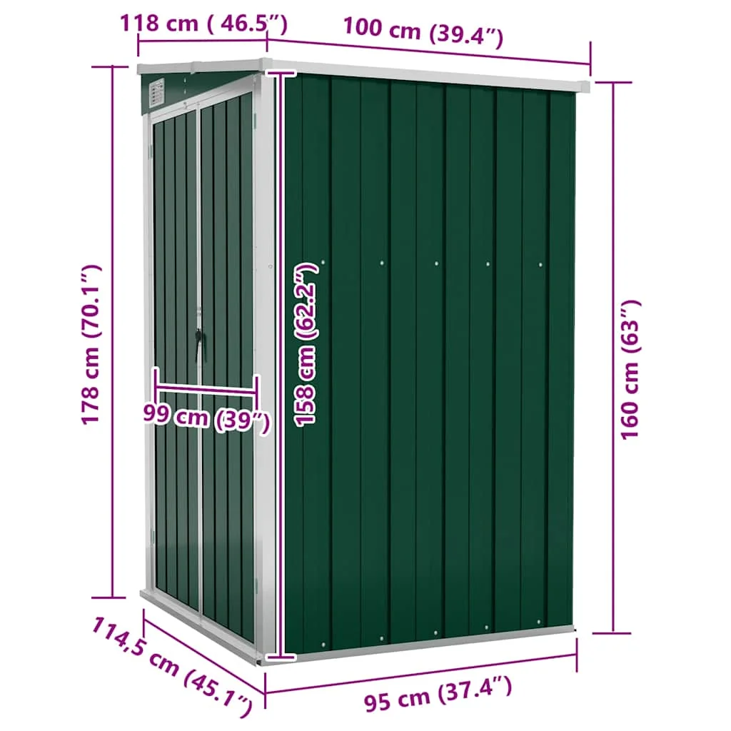 Zöld acél falhoz erősíthető kerti fészer 118 x 100 x 178 cm