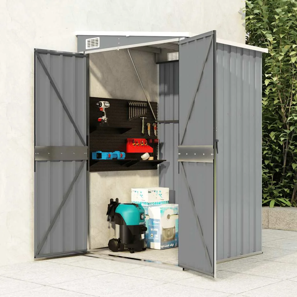 Szürke acél falhoz erősíthető kerti fészer 118x100x178 cm