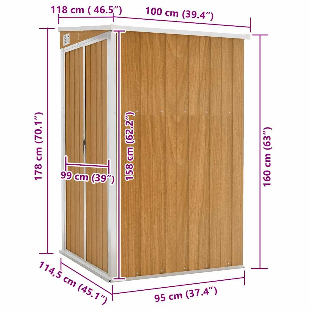 Barna acél falhoz erősíthető kerti fészer 118x100x178 cm