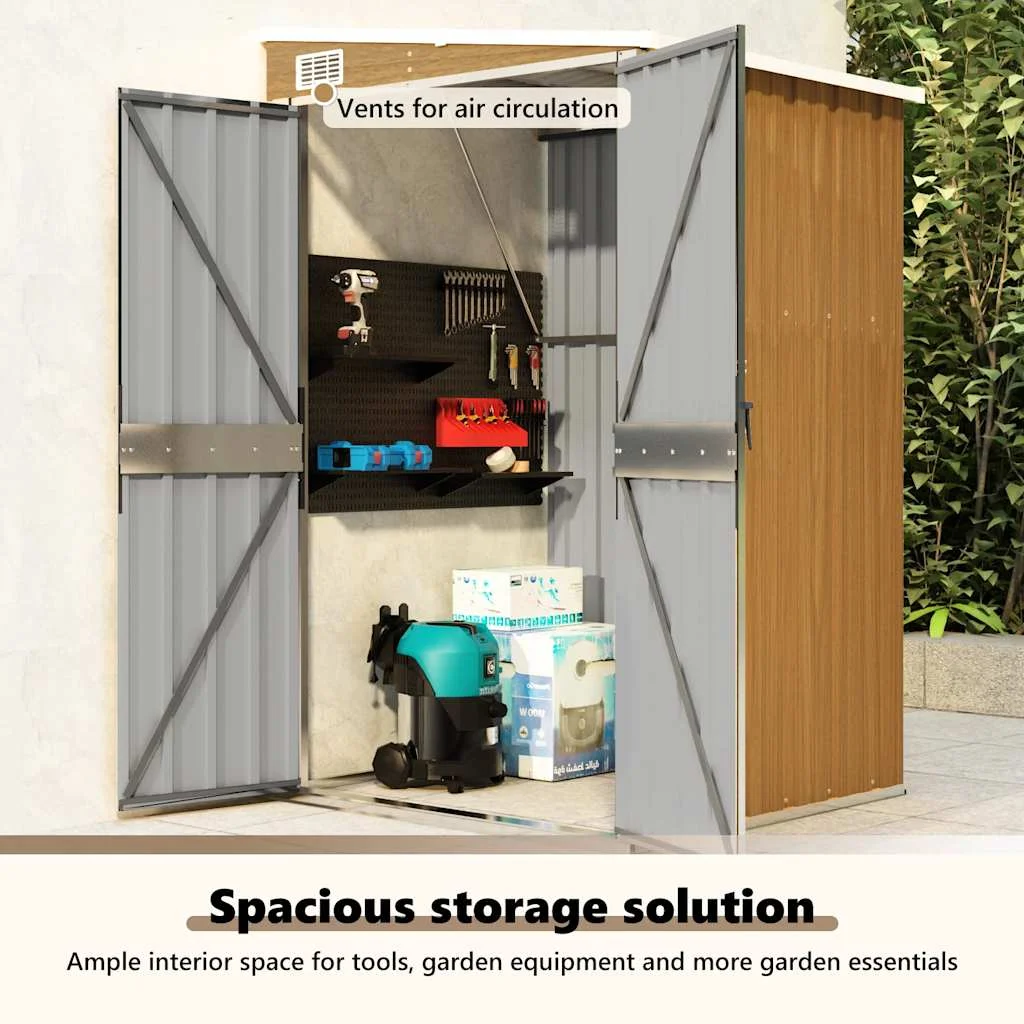 Barna acél falhoz erősíthető kerti fészer 118x100x178 cm