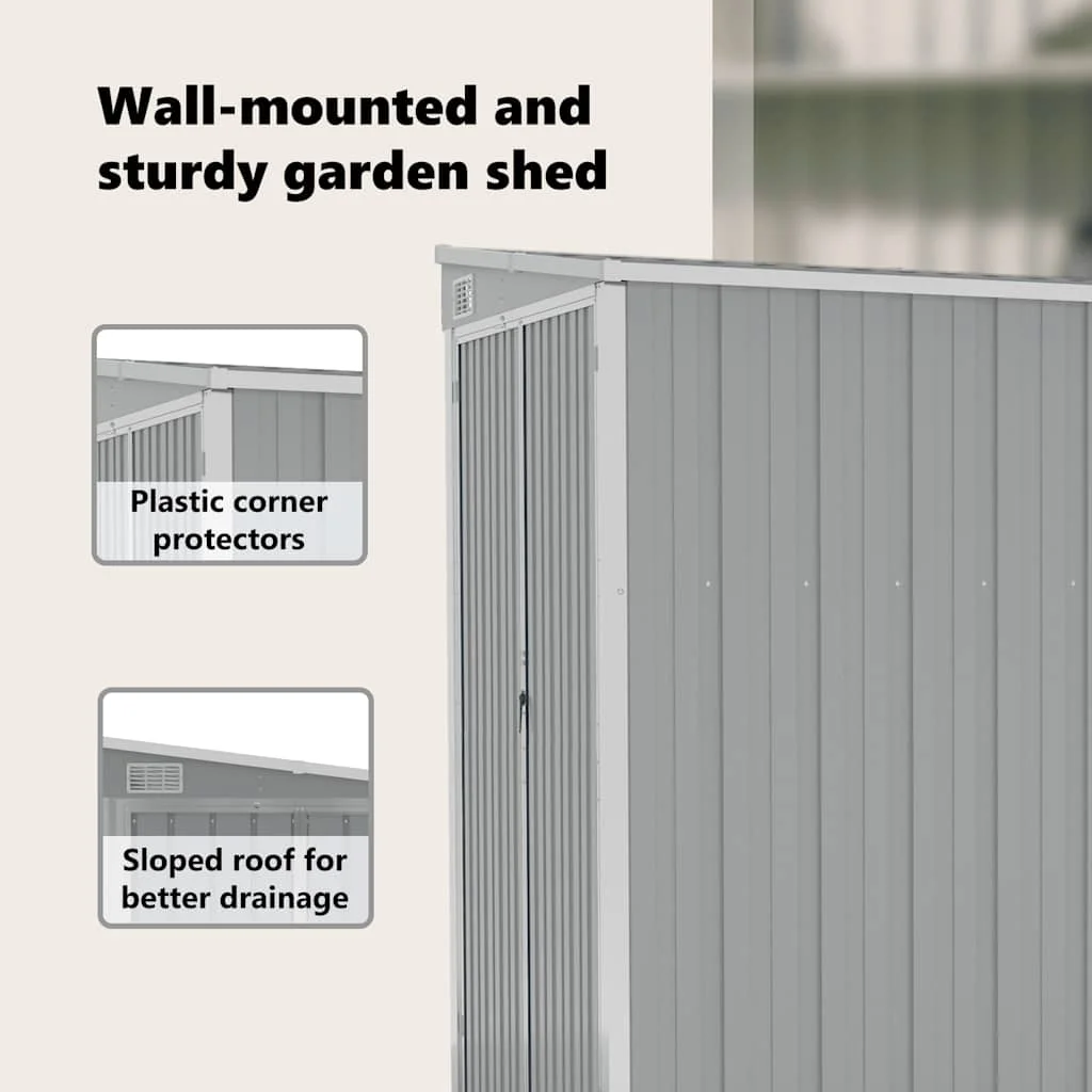 Szürke acél falhoz erősíthető kerti fészer 118 x 194 x 178 cm