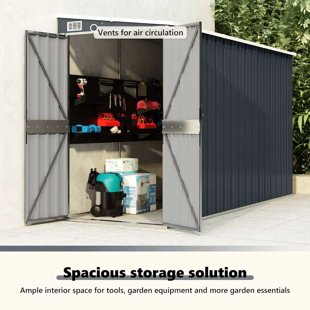 Antracitszürke acél falhoz erősíthető fészer 118 x 288 x 178 cm