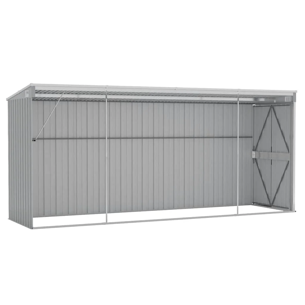 Szürke acél falhoz erősíthető kerti fészer 118 x 382 x 178 cm