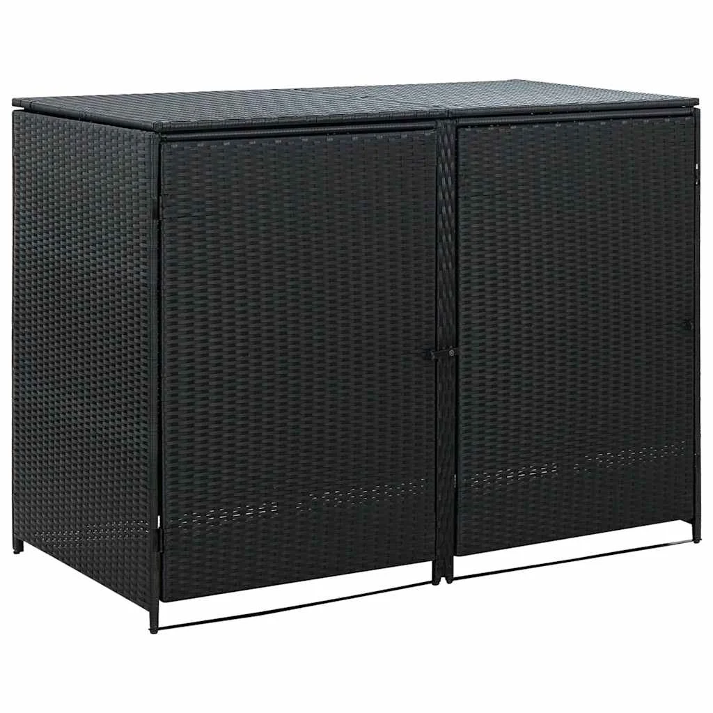Fekete rattan dupla tároló gurulós kukához 148 x 80 x 111 cm 