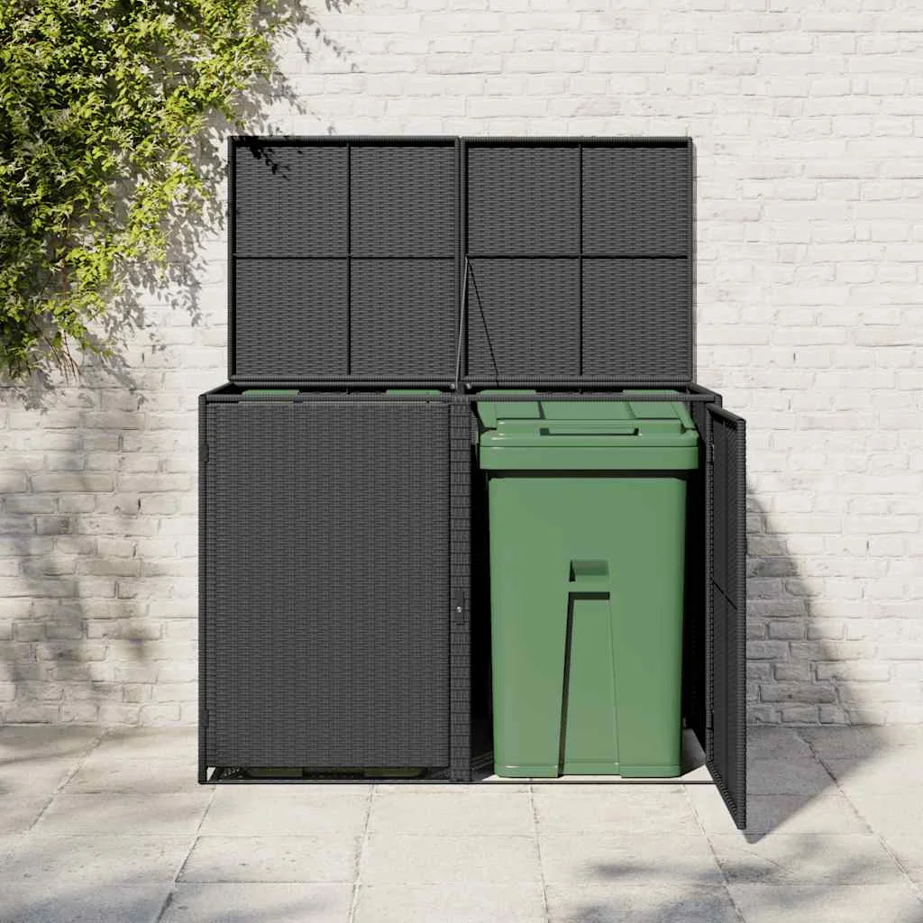 Fekete rattan dupla tároló gurulós kukához 148 x 80 x 111 cm 