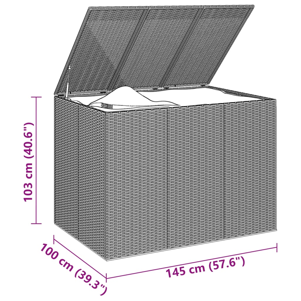 Fekete polyrattan kerti párnatartó doboz 145 x 100 x 103 cm