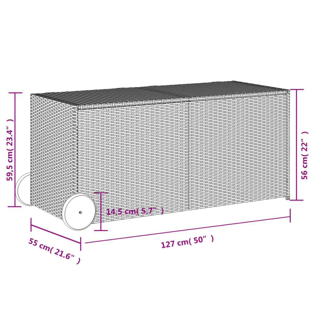 Fekete polyrattan kerti tárolóláda kerekekkel 283 L