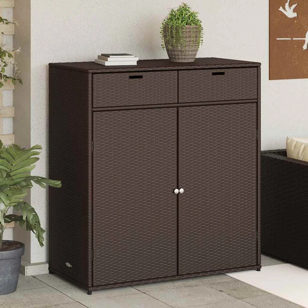 Barna polyrattan kerti tárolószekrény 105 x 55 x 113 cm