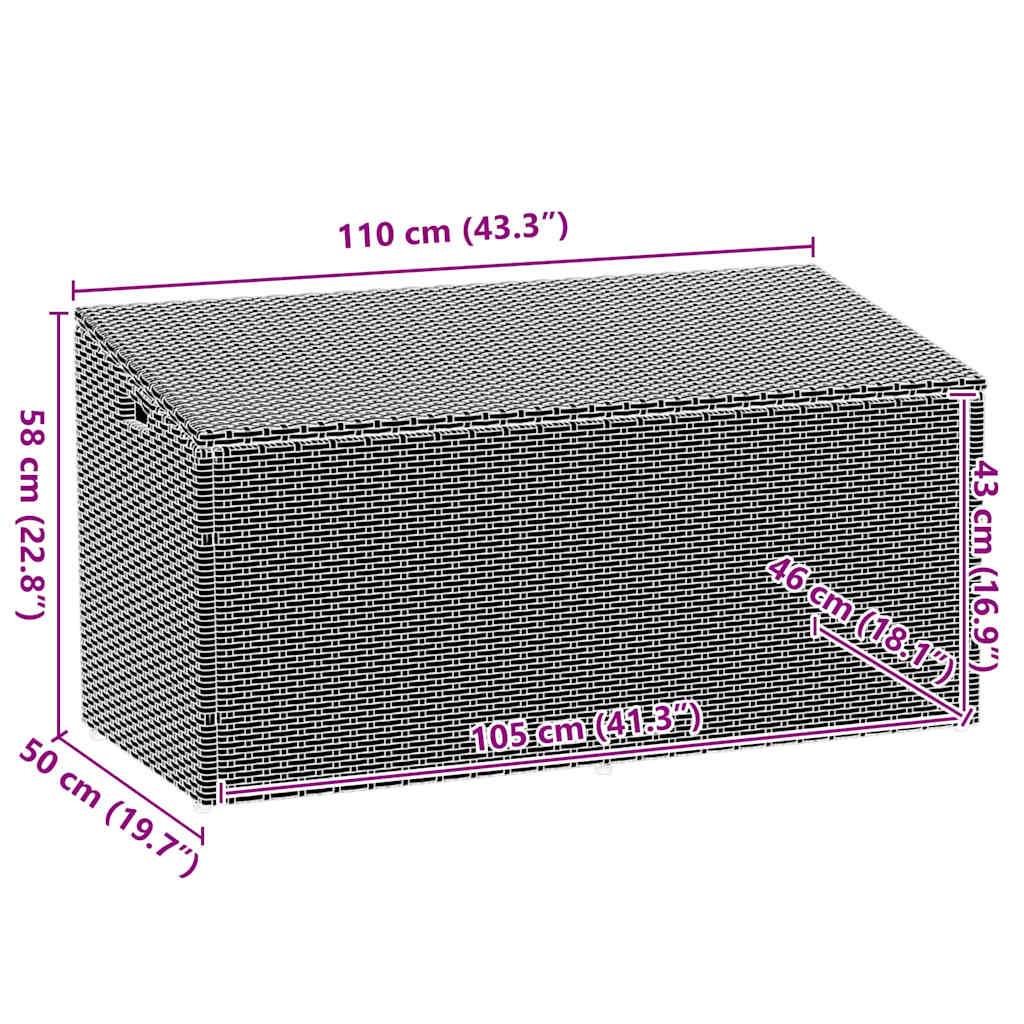 Barna polyrattan kerti tárolóláda 110x50x58 cm