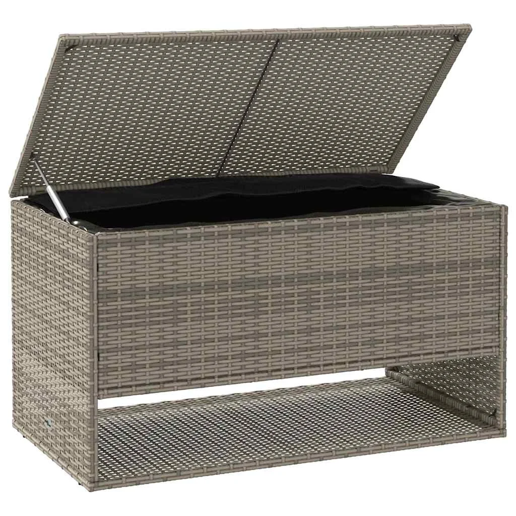 Szürke polyrattan kültéri párna doboz 100x55x55,5 cm