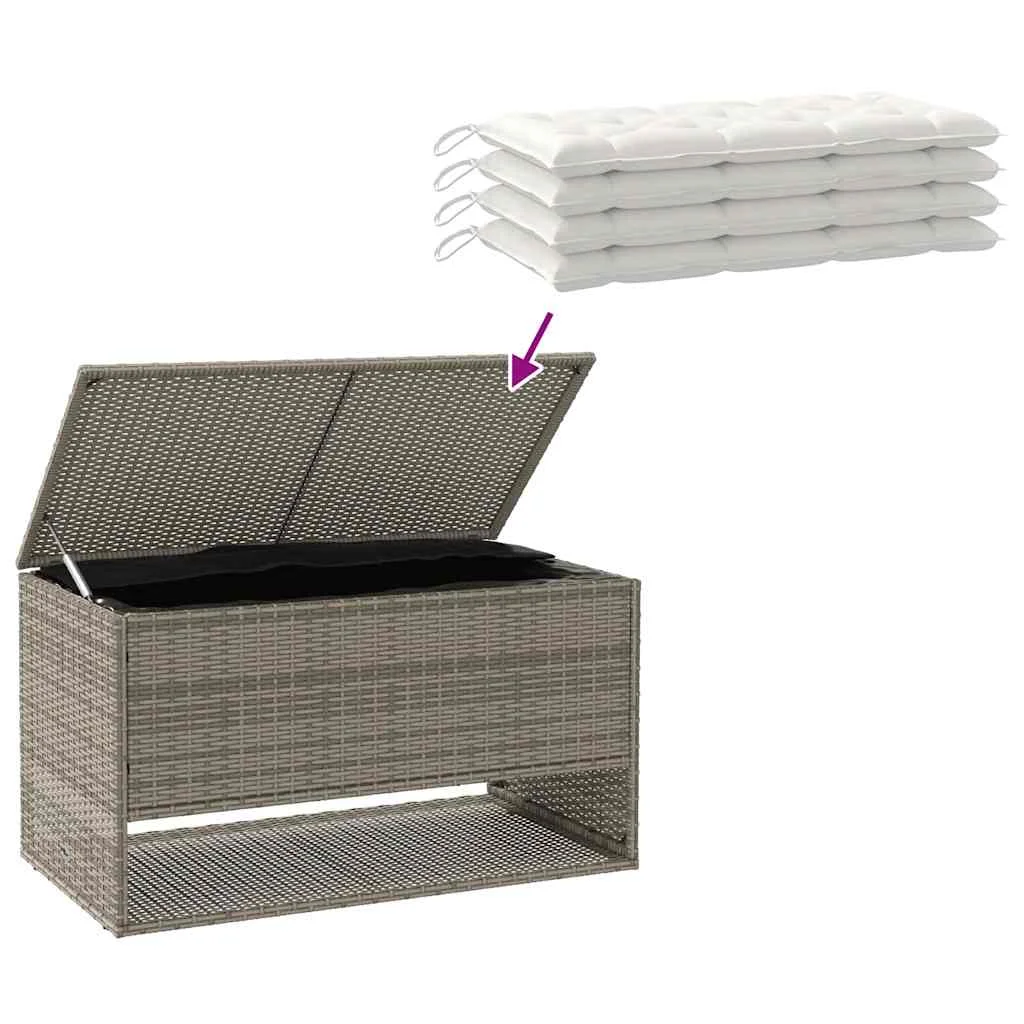 Szürke polyrattan kültéri párna doboz 100x55x55,5 cm