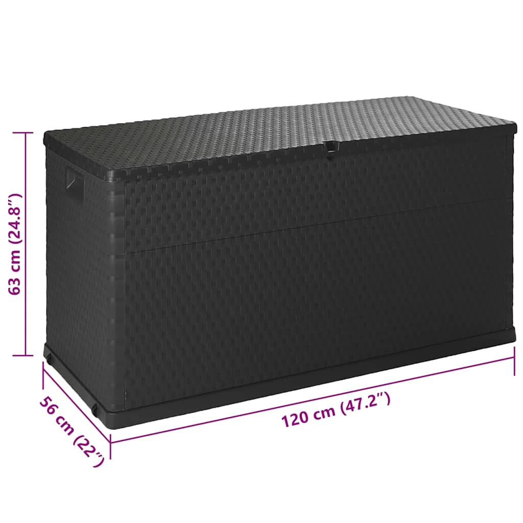 Antracitszürke PP rattan kerti tárolóláda 120 x 56 x 63 cm