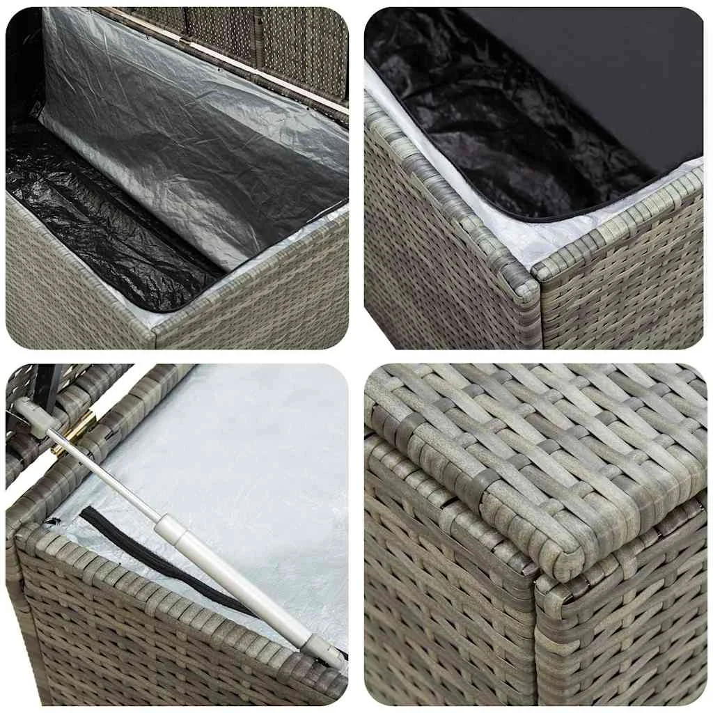 Szürke polyrattan kerti tárolóláda 200 x 50 x 60 cm