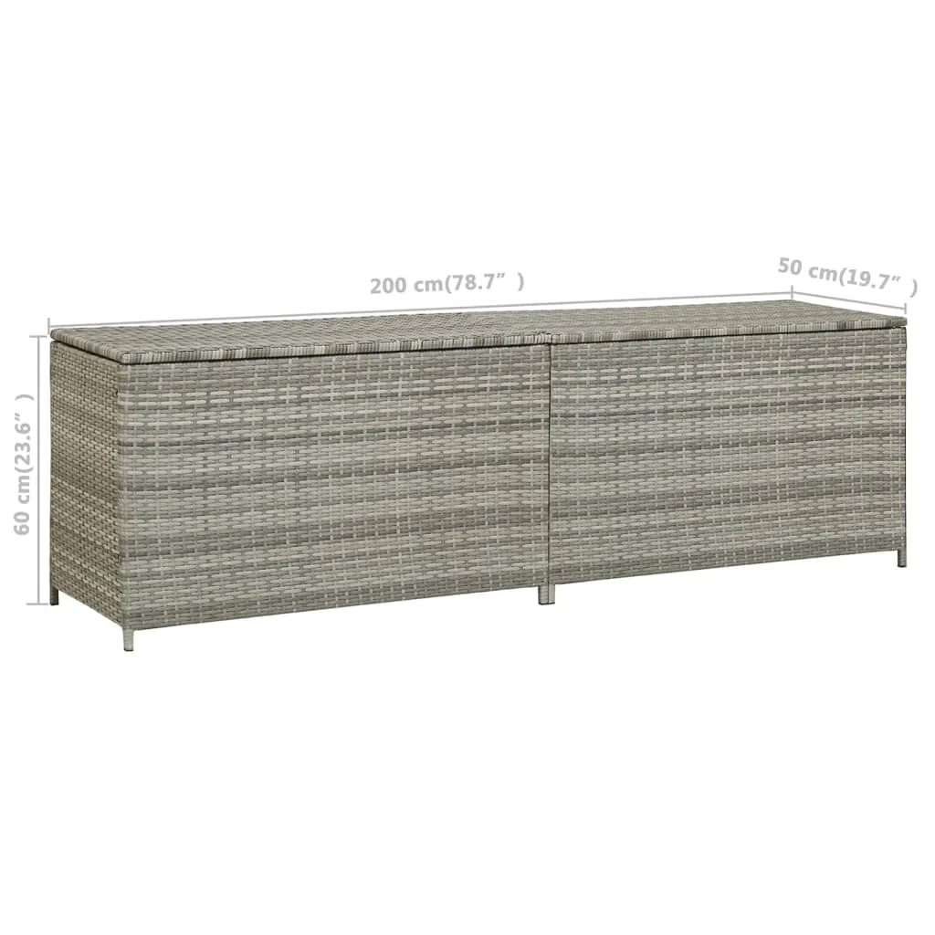 Szürke polyrattan kerti tárolóláda 200 x 50 x 60 cm