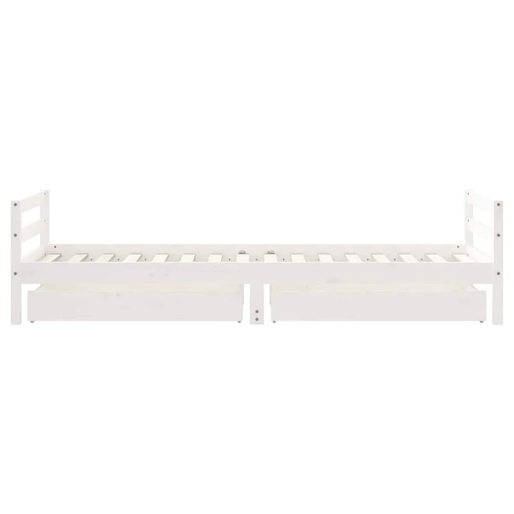 Fehér tömör fenyőfa gyerekágykeret fiókokkal 80 x 200 cm