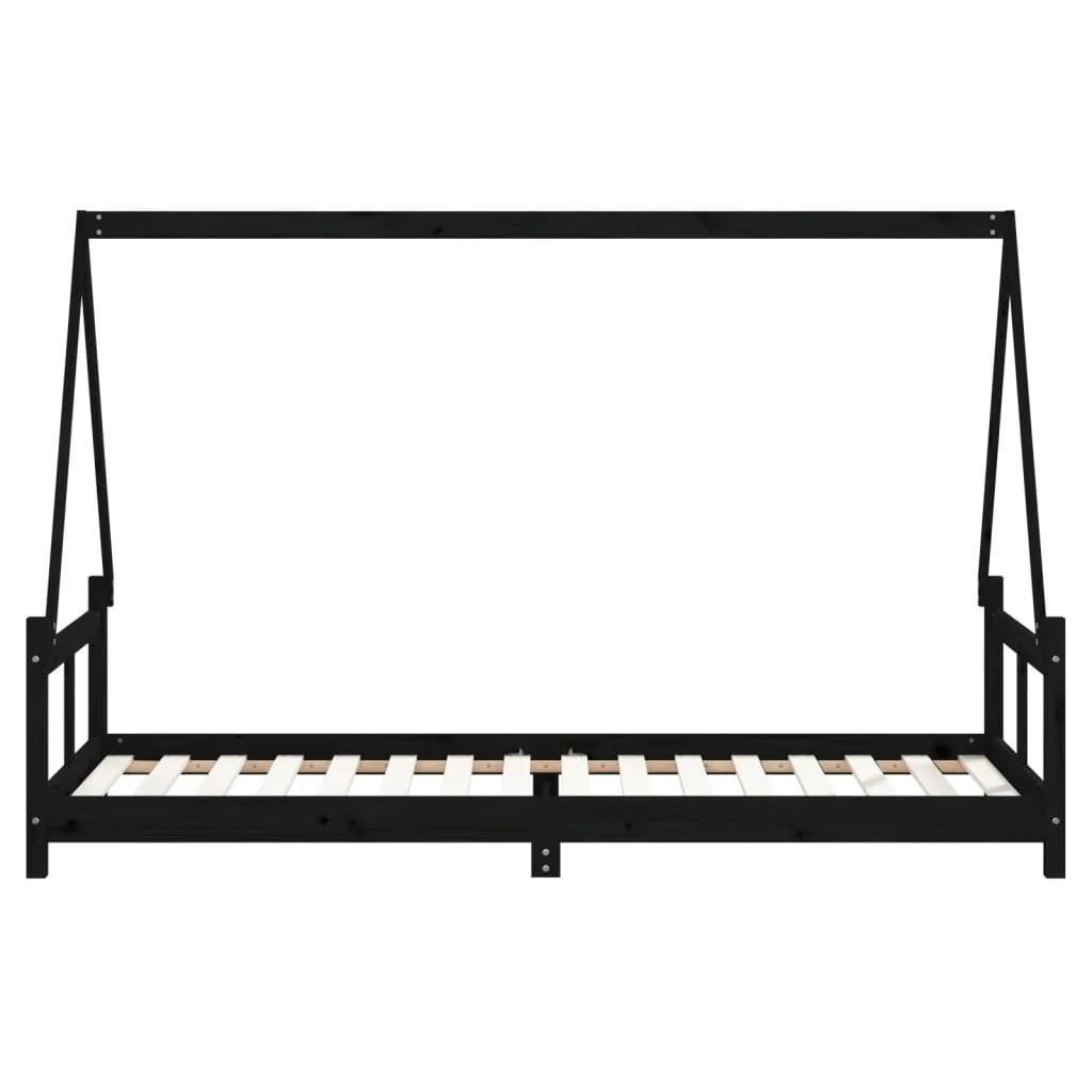 Fekete tömör fenyőfa gyerekágykeret 80 x 200 cm