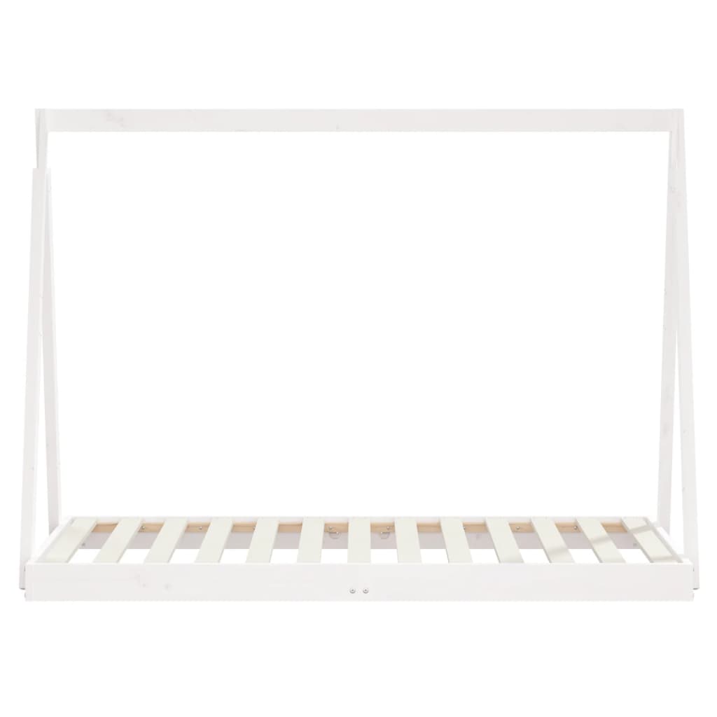 Fehér gyerek tömör fenyőfa ágykeret 80 x 160 cm