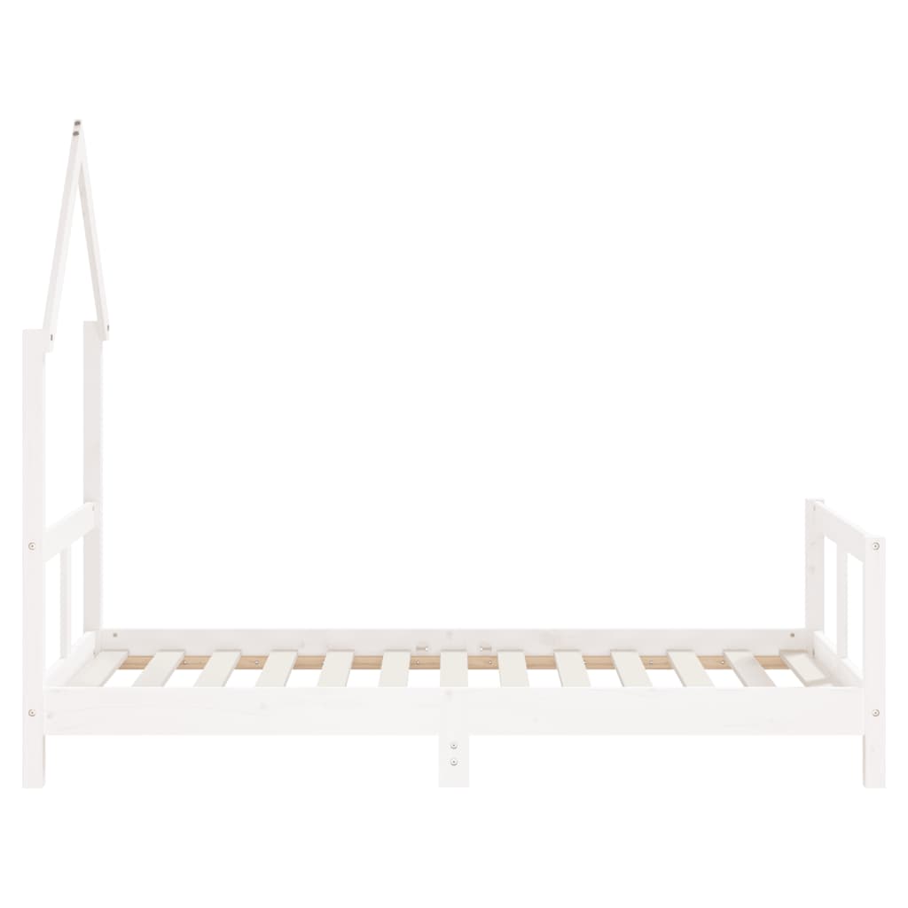 Fehér gyerek tömör fenyőfa ágykeret 80 x 160 cm
