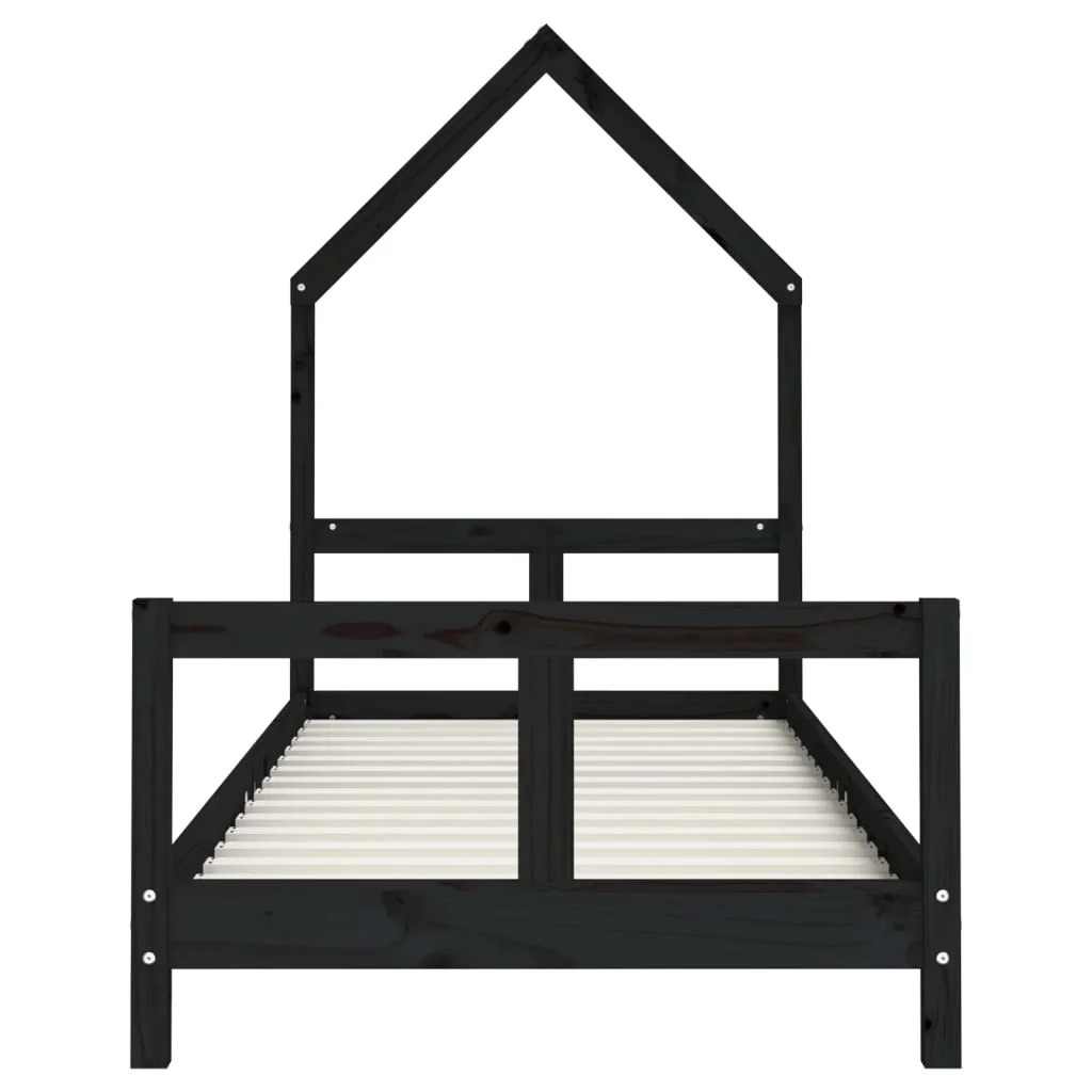 Fekete tömör fenyőfa gyerekágykeret 80 x 200 cm