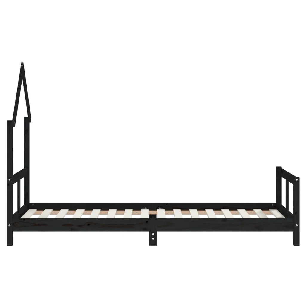 Fekete tömör fenyőfa gyerekágykeret 80 x 200 cm