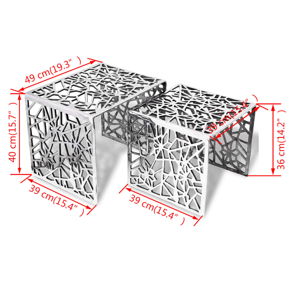2 darab Ezüst négyzet alakú alumínium kisasztal