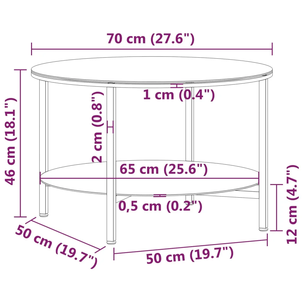 Fekete-átlátszó edzett üveg dohányzóasztal 70 cm