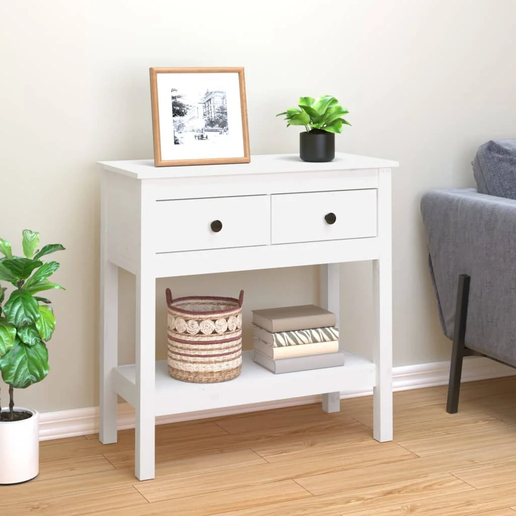 Fehér tömör fenyőfa tálalóasztal 75 x 35 x 75 cm