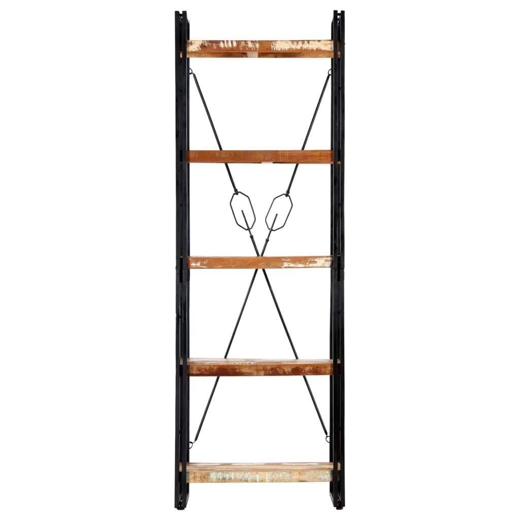 5 szintes tömör újrahasznosított fa könyvespolc 60x30x180 cm