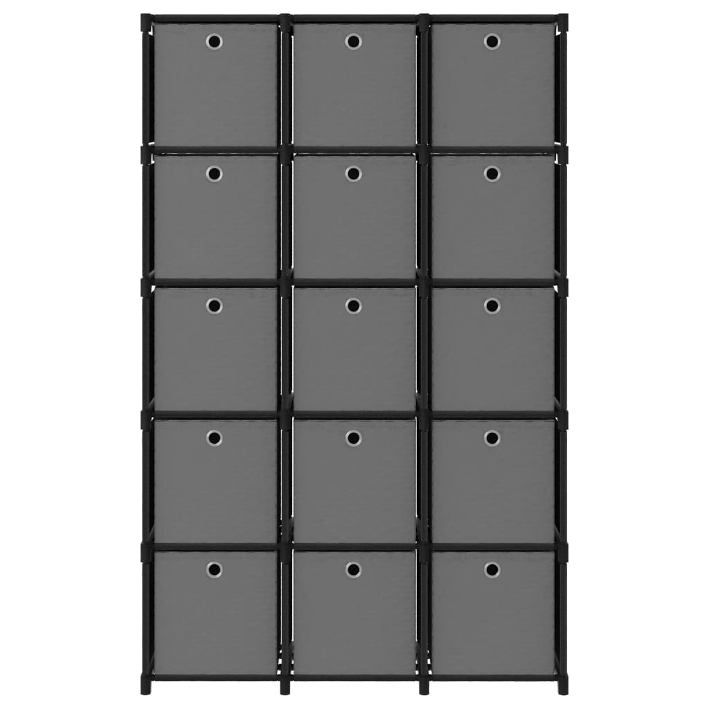 15 rekeszes fekete szövet polc dobozokkal 103 x 30 x 175,5 cm
