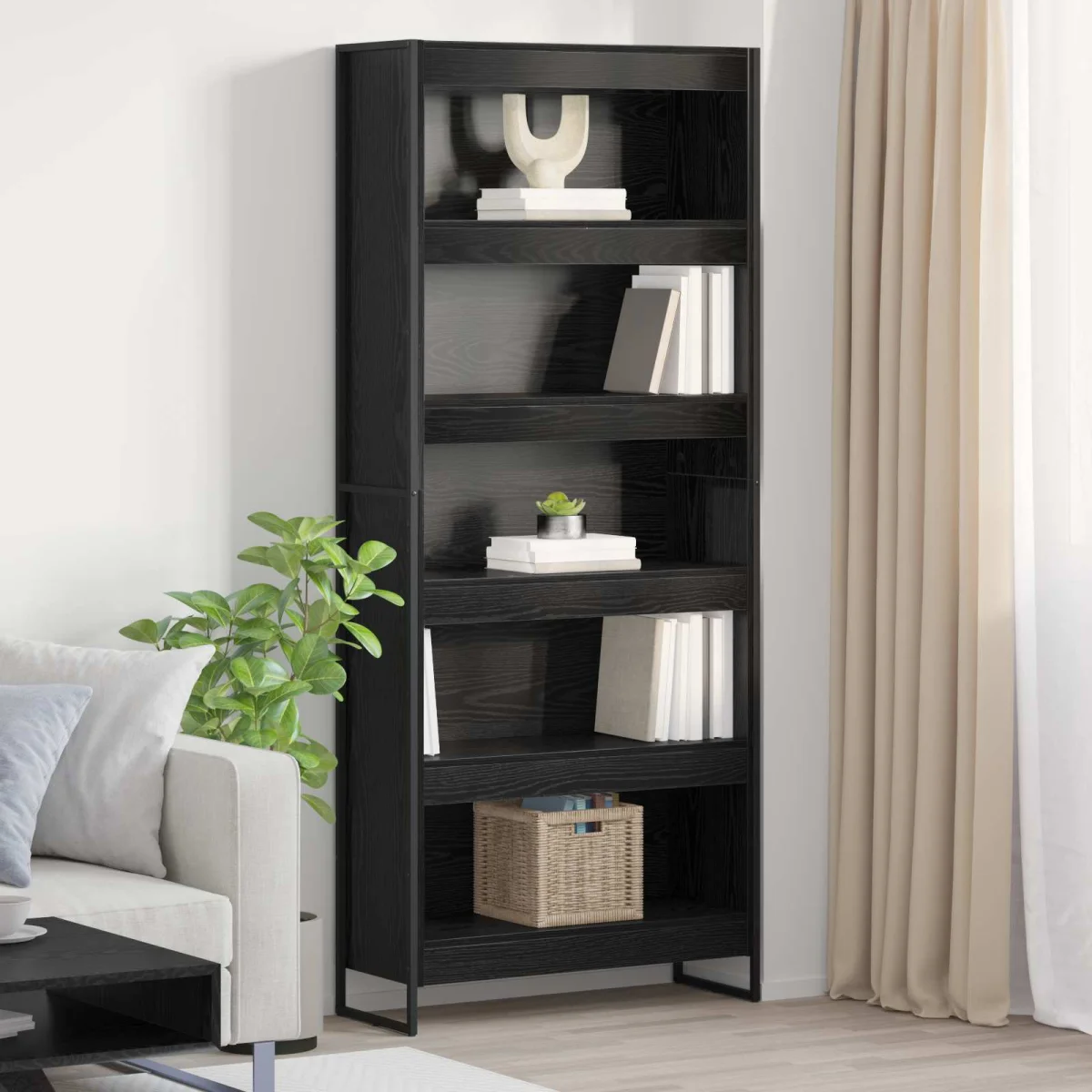 Könyvespolc 2 pcs Fekete tölgy 80 x 30 x 155 cm Faanyag