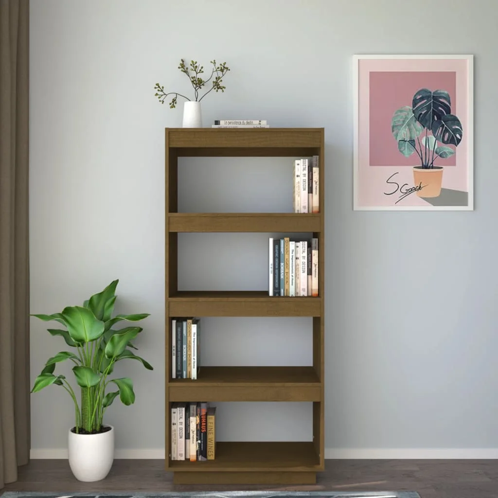 Mézbarna tömör fenyőfa könyvszekrény/térelválasztó 60x35x135cm 