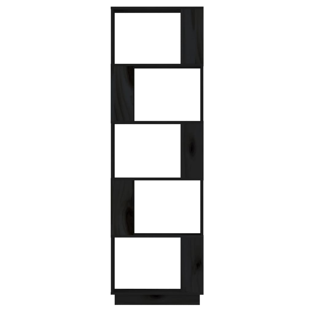 Fekete tömör fenyőfa könyvszekrény/térelválasztó 51x25x163,5 cm