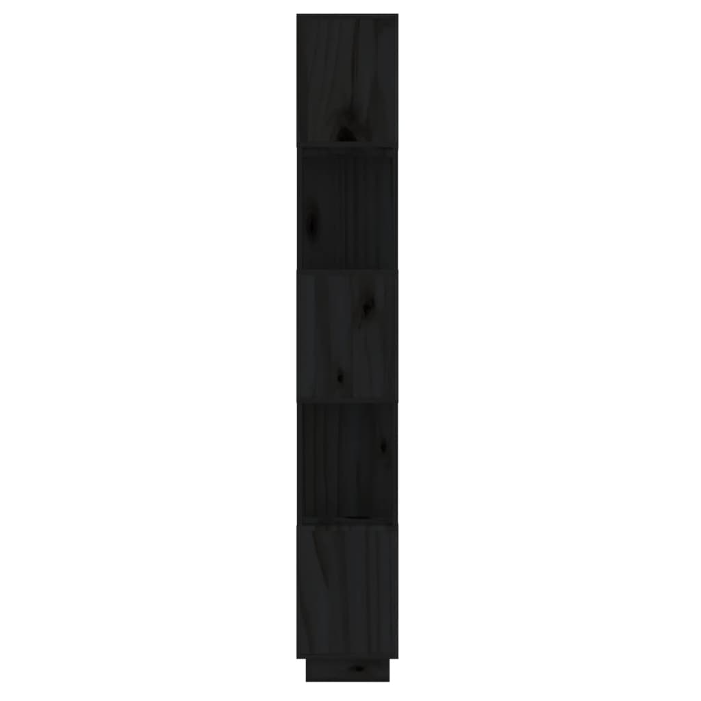 Fekete tömör fenyőfa könyvszekrény/térelválasztó 51x25x163,5 cm