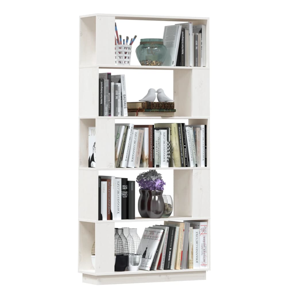 Fehér tömör fenyőfa könyvszekrény/térelválasztó 80x25x163,5 cm