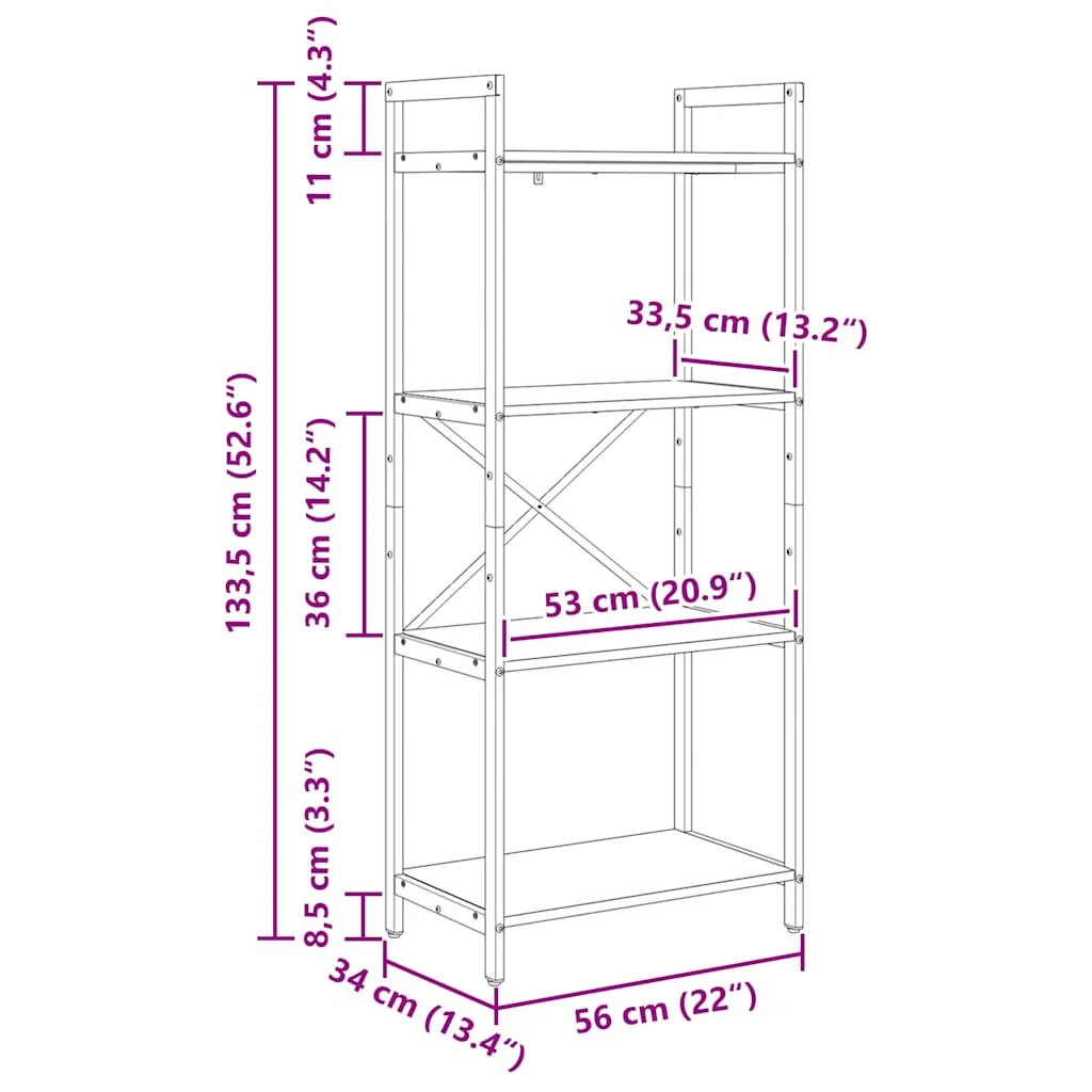 Könyvespolc Szürke Sonoma 56 x 34 x 133,5 cm Faanyag