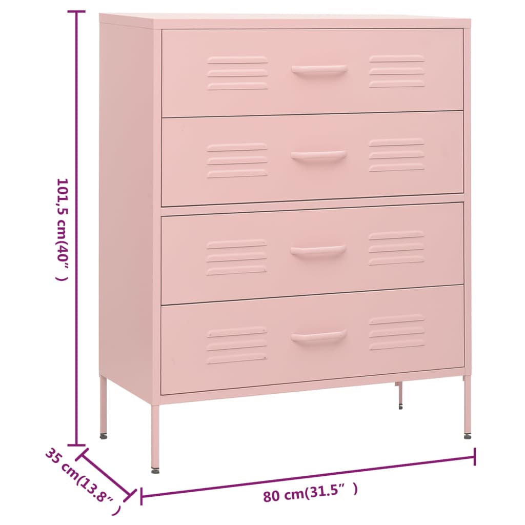 Rózsaszín acél fiókos szekrény 80 x 35 x 101,5 cm