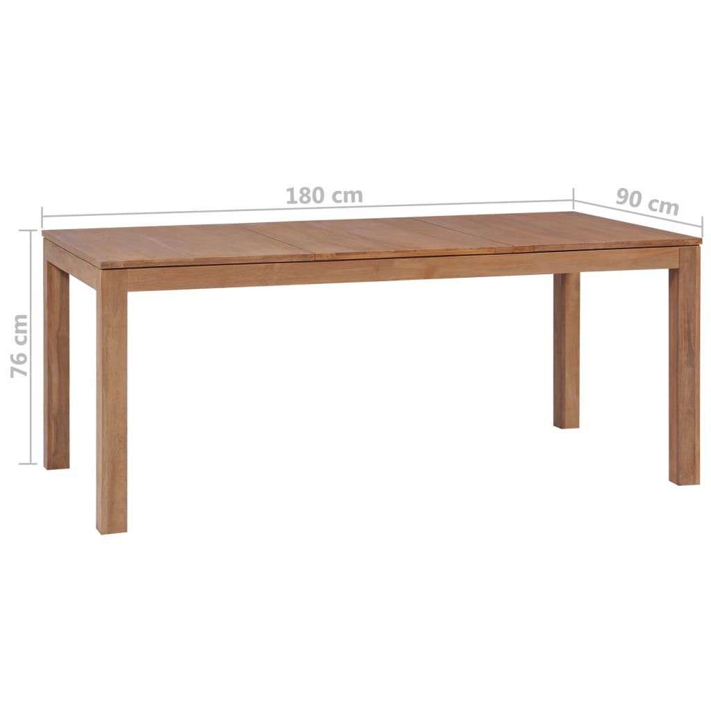 Természetes felületű tömör tíkfa étkezőasztal 180 x 90 x 76 cm
