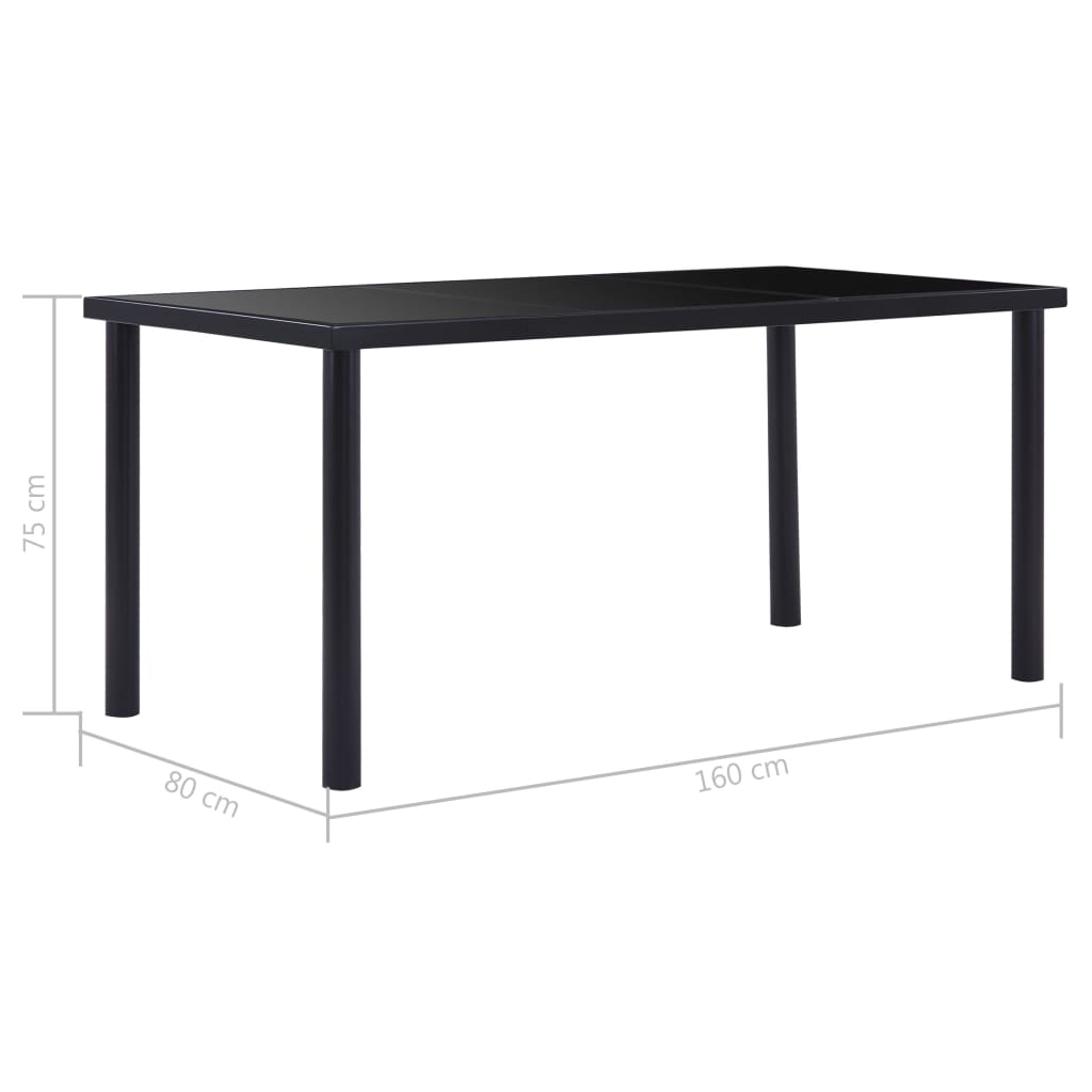 Fekete edzett üveg étkezőasztal 160 x 80 x 75 cm