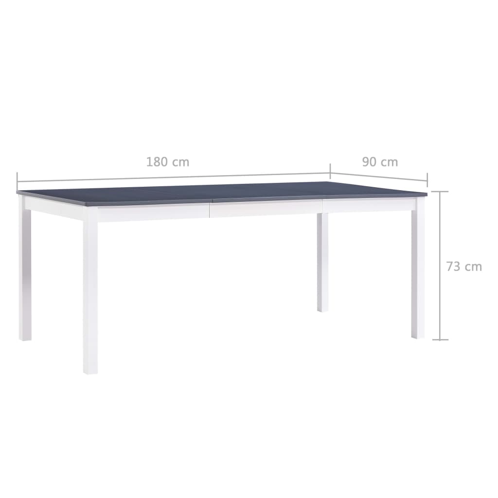 Fehér és szürke fenyőfa étkezőasztal 180 x 90 x 73 cm