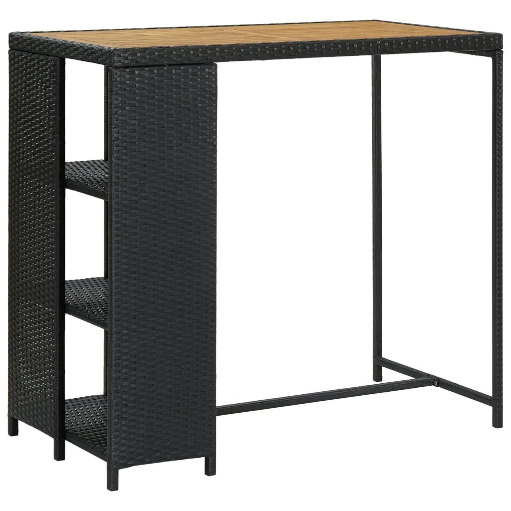 Fekete polyrattan bárasztal tárolópolccal 120 x 60 x 110 cm
