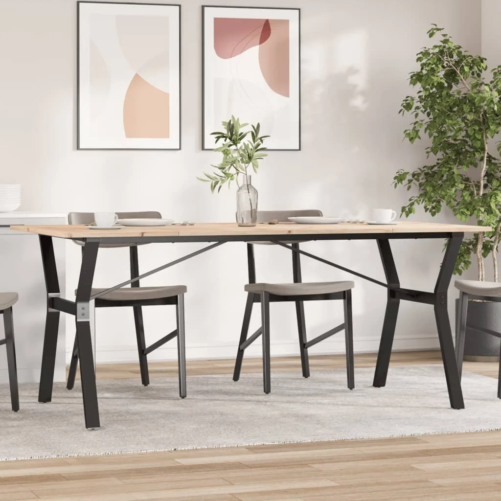 Tömör fenyőfa és acél étkezőasztal Y-vázzal 180x90x75 cm