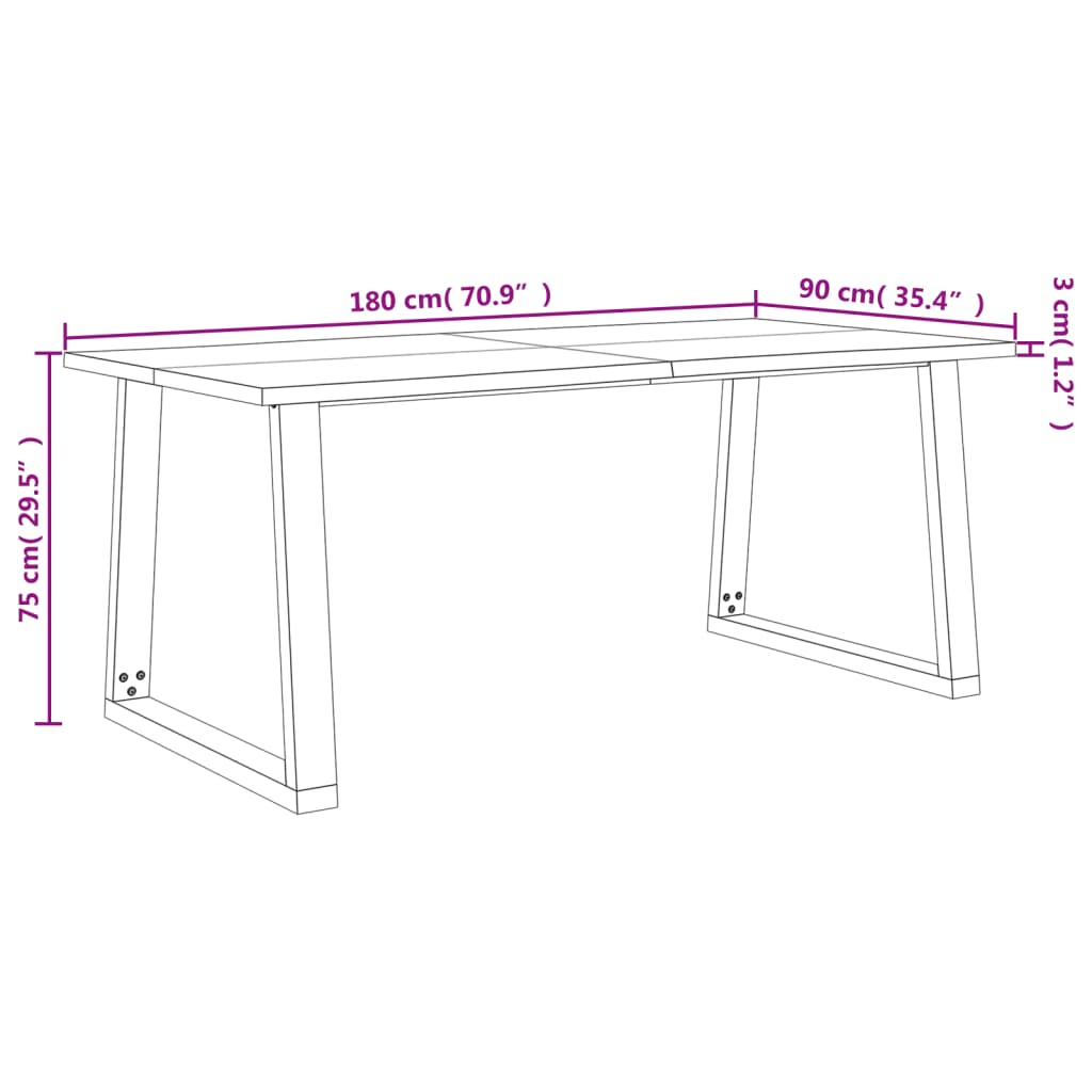 Tömör akácfa étkezőasztal természetes éllel 180 x 90 x 75 cm