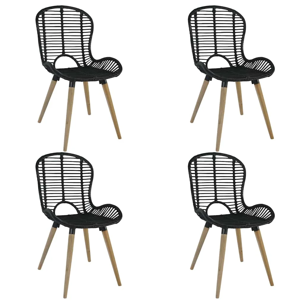 4 db fekete természetes rattan étkezőszék