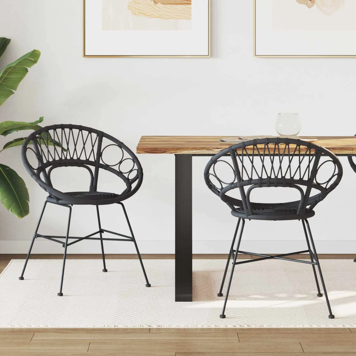 Étkezőszék 2 pcs Fekete 65 x 55,5 x 81 cm Rattan és Vas